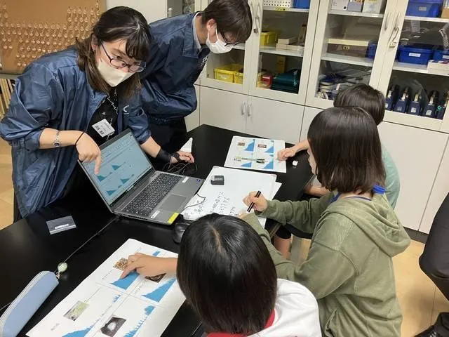 測定結果を見本のスペクトルと見比べる参加者